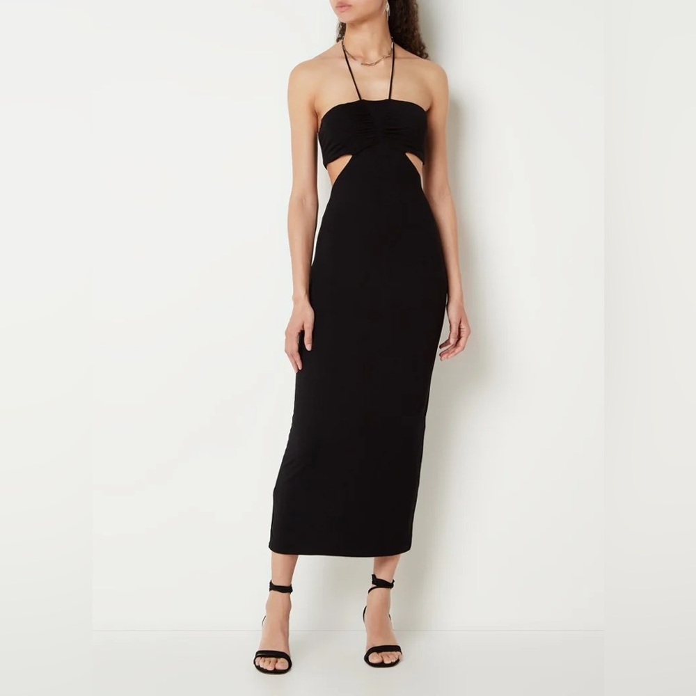 NWT $325 ba&sh Hailey cutout jersey halterneck midi dress black strappy backless
